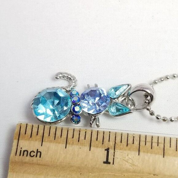 Vintage Blue Rhinestone Cat Pendant Necklace, Silver Tone Adjustable Chain - Picture 5 of 9